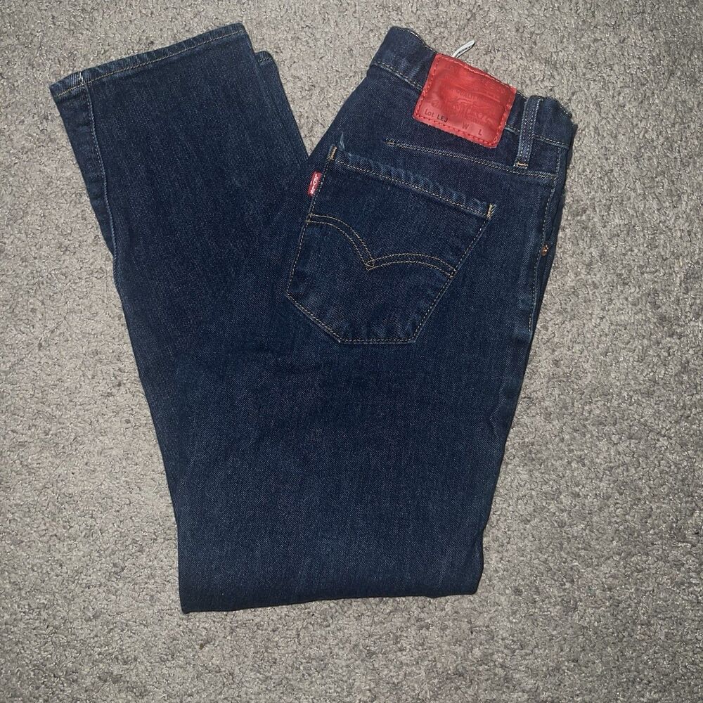 Levi's Women's Straight Leg Jeans - Dark Blue with Red Patch